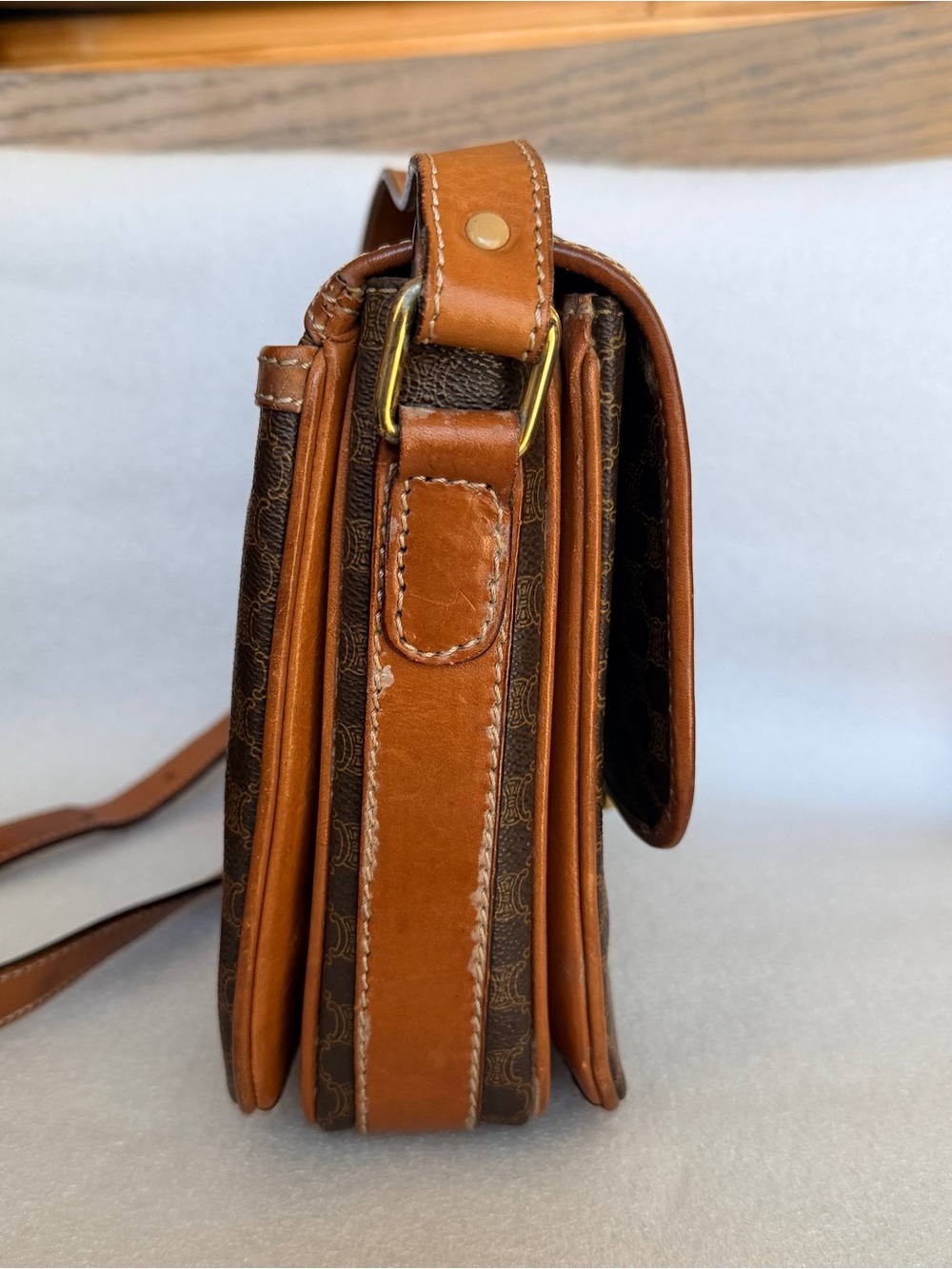Celine Brown Macadam Print Crossbody with Tan Leather Trim and Gold Hardware - Picture 4 of 13